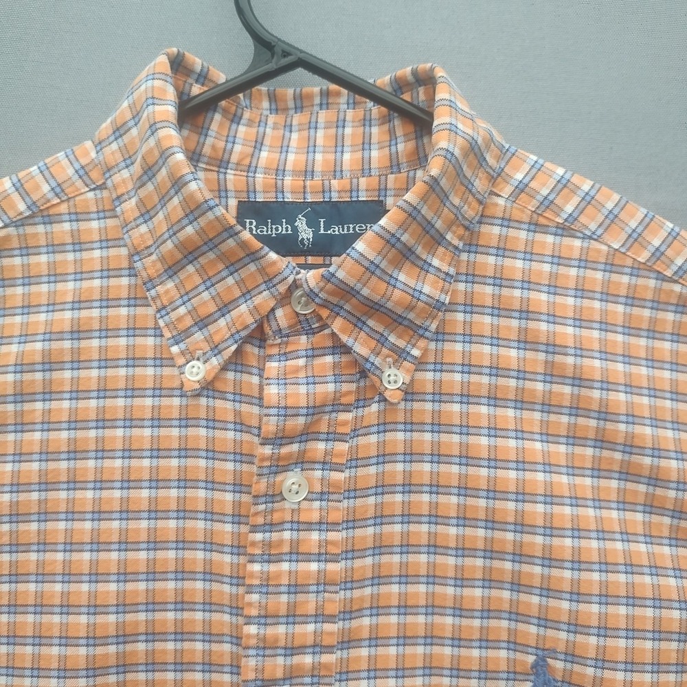 Ralph Lauren Men's Shirt Orange Plaid Casual Button Up Long Sleeve Medium